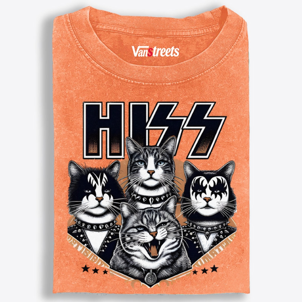 HISS Cat Band KISS Parody Retro Washed T-Shirt | 100% Cotton | Streetwear Essential