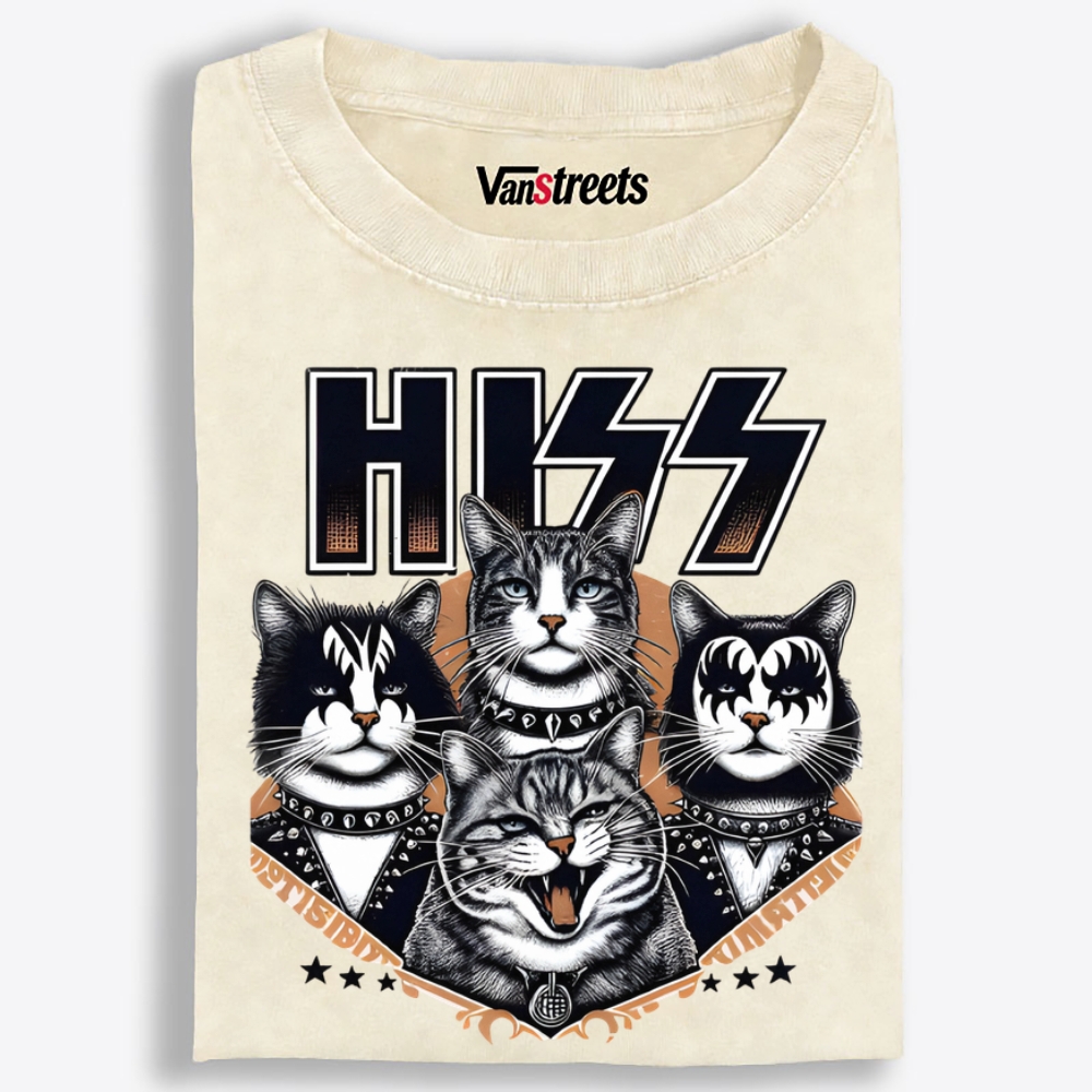 HISS Cat Band KISS Parody Retro Washed T-Shirt | 100% Cotton | Streetwear Essential