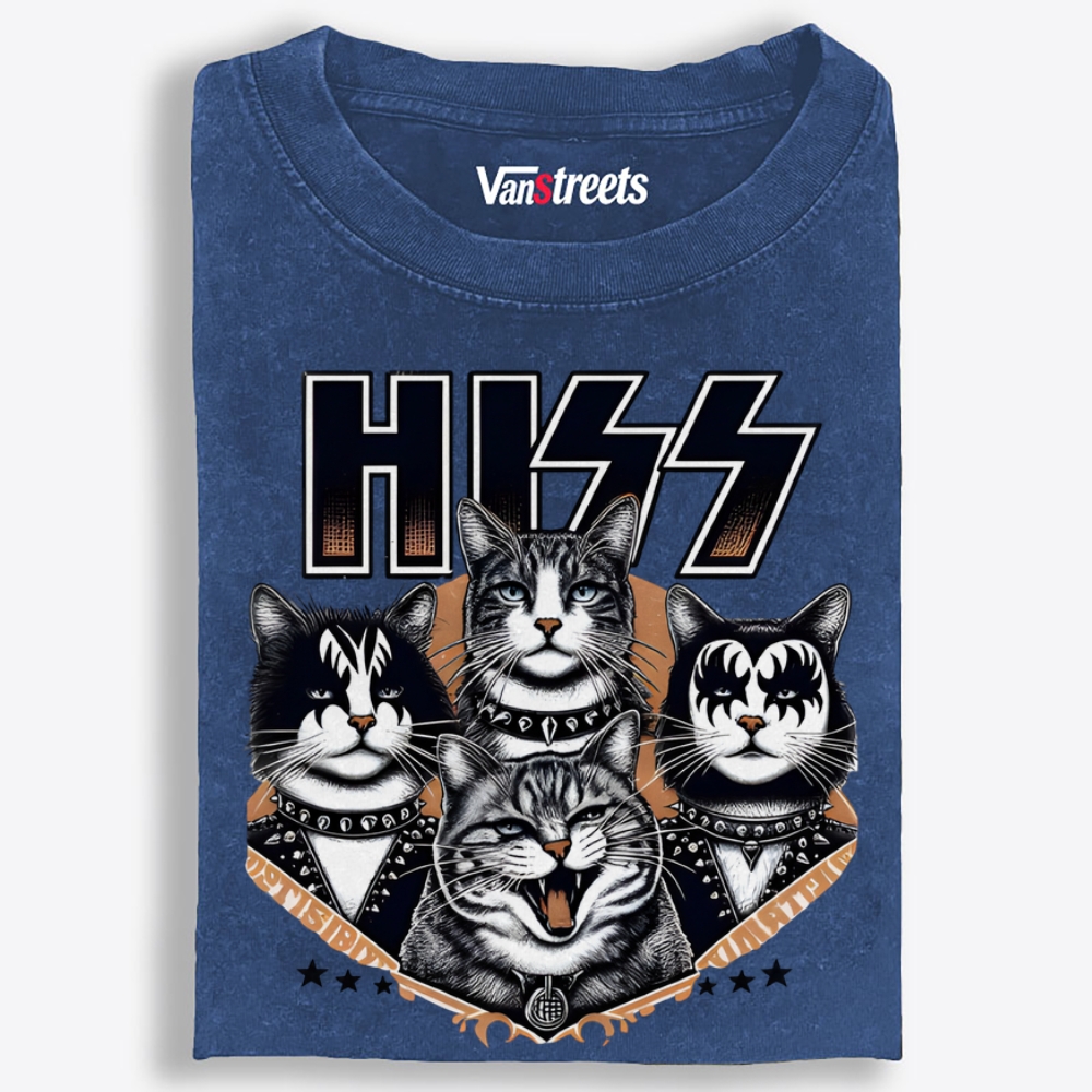 HISS Cat Band KISS Parody Retro Washed T-Shirt | 100% Cotton | Streetwear Essential
