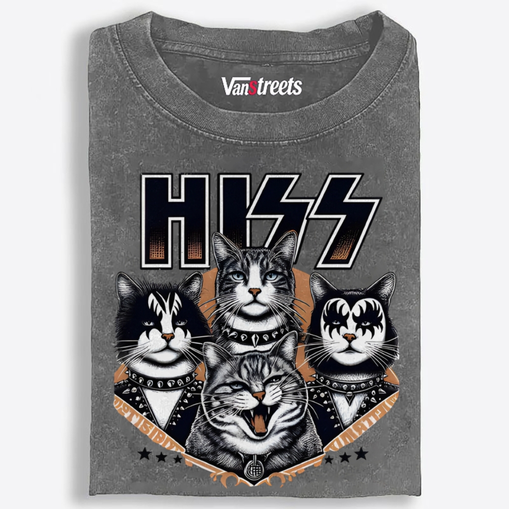 HISS Cat Band KISS Parody Retro Washed T-Shirt | 100% Cotton | Streetwear Essential