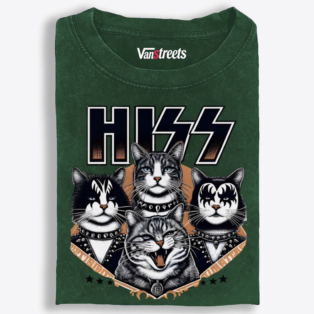 HISS Cat Band KISS Parody Retro Washed T-Shirt | 100% Cotton | Streetwear Essential