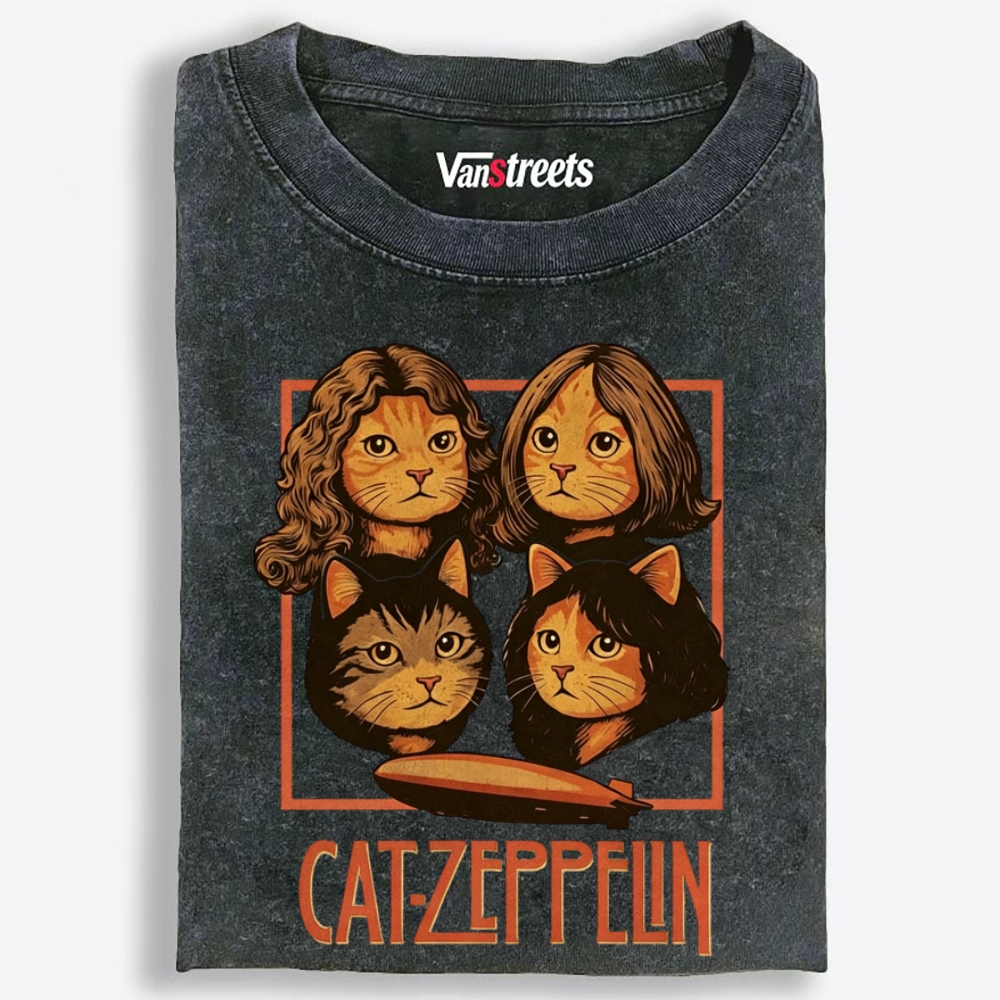 Cat-Zeppelin Retro Washed T-Shirt | 100% Cotton | Streetwear Essential