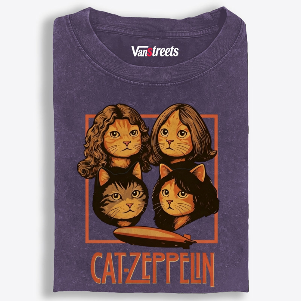 Cat-Zeppelin Retro Washed T-Shirt | 100% Cotton | Streetwear Essential