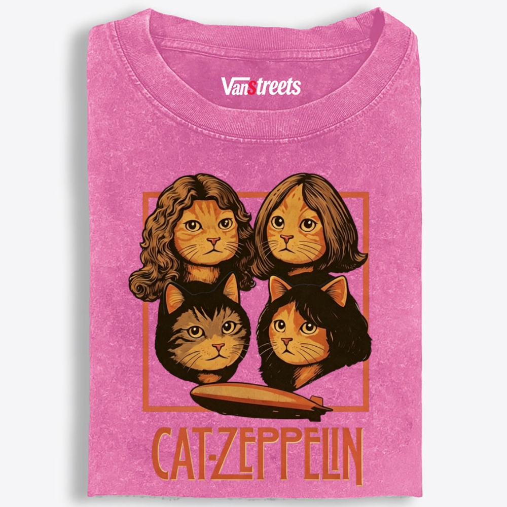 Cat-Zeppelin Retro Washed T-Shirt | 100% Cotton | Streetwear Essential