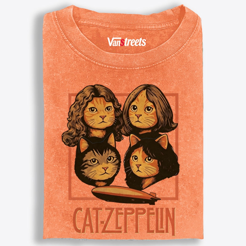 Cat-Zeppelin Retro Washed T-Shirt | 100% Cotton | Streetwear Essential