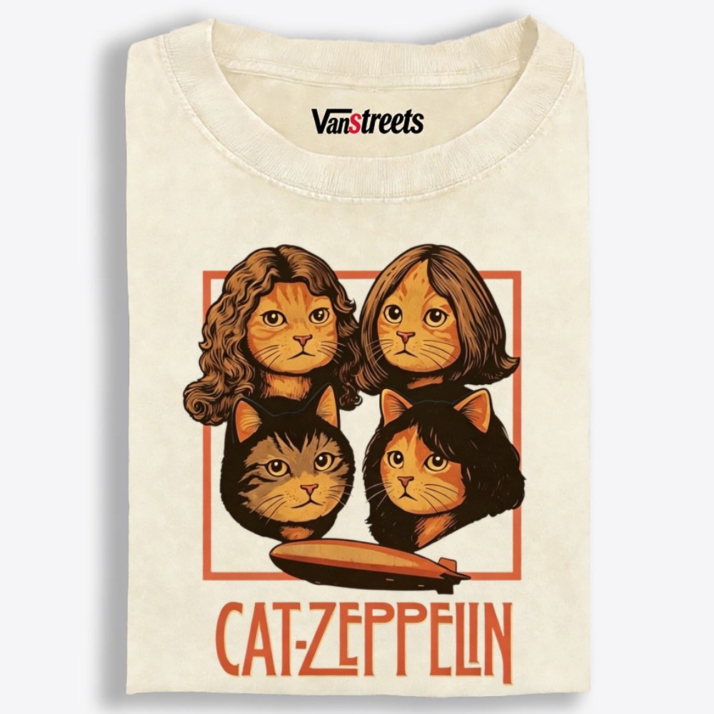 Cat-Zeppelin Retro Washed T-Shirt | 100% Cotton | Streetwear Essential
