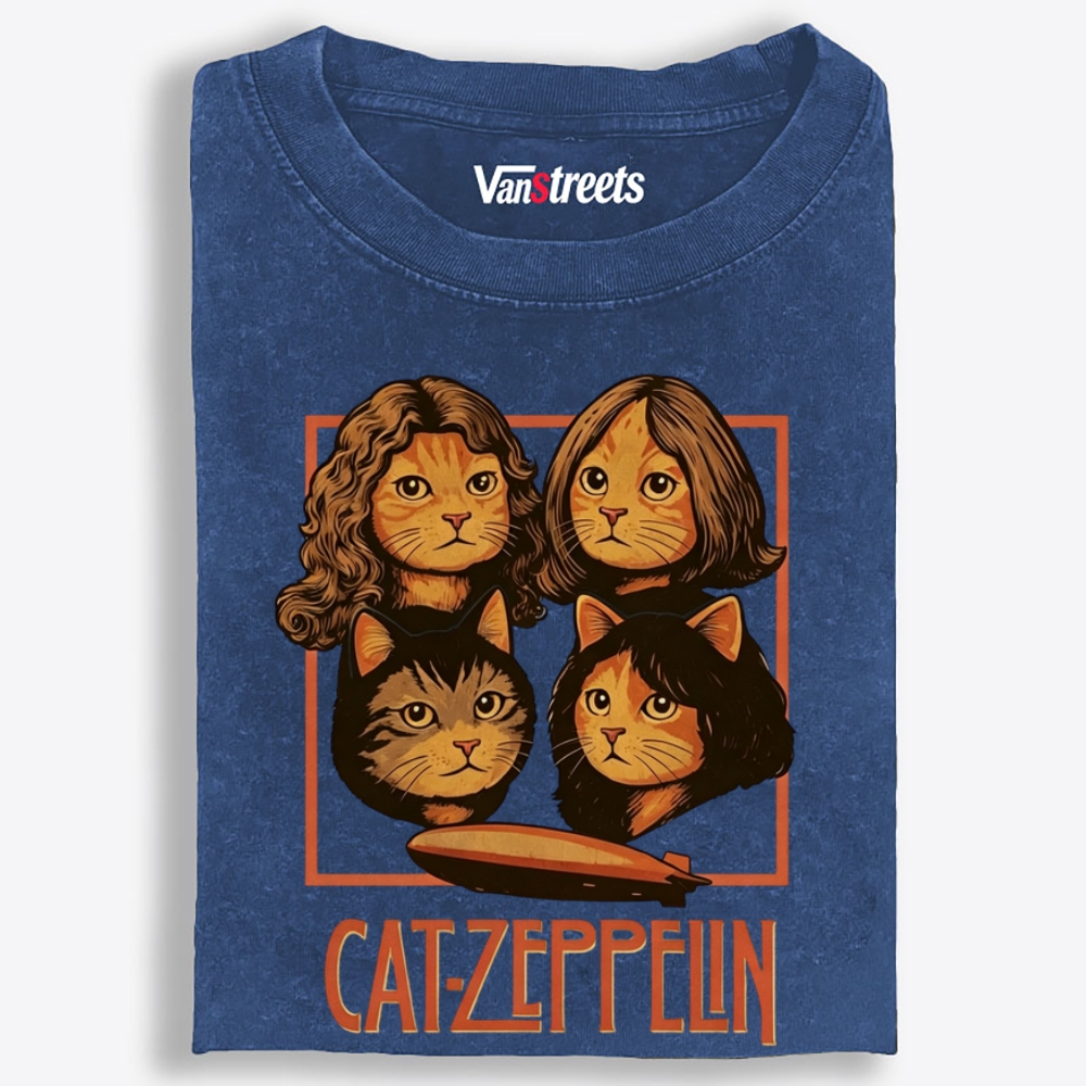 Cat-Zeppelin Retro Washed T-Shirt | 100% Cotton | Streetwear Essential