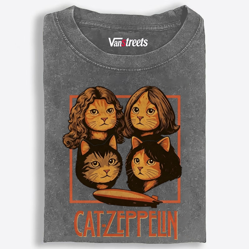 Cat-Zeppelin Retro Washed T-Shirt | 100% Cotton | Streetwear Essential