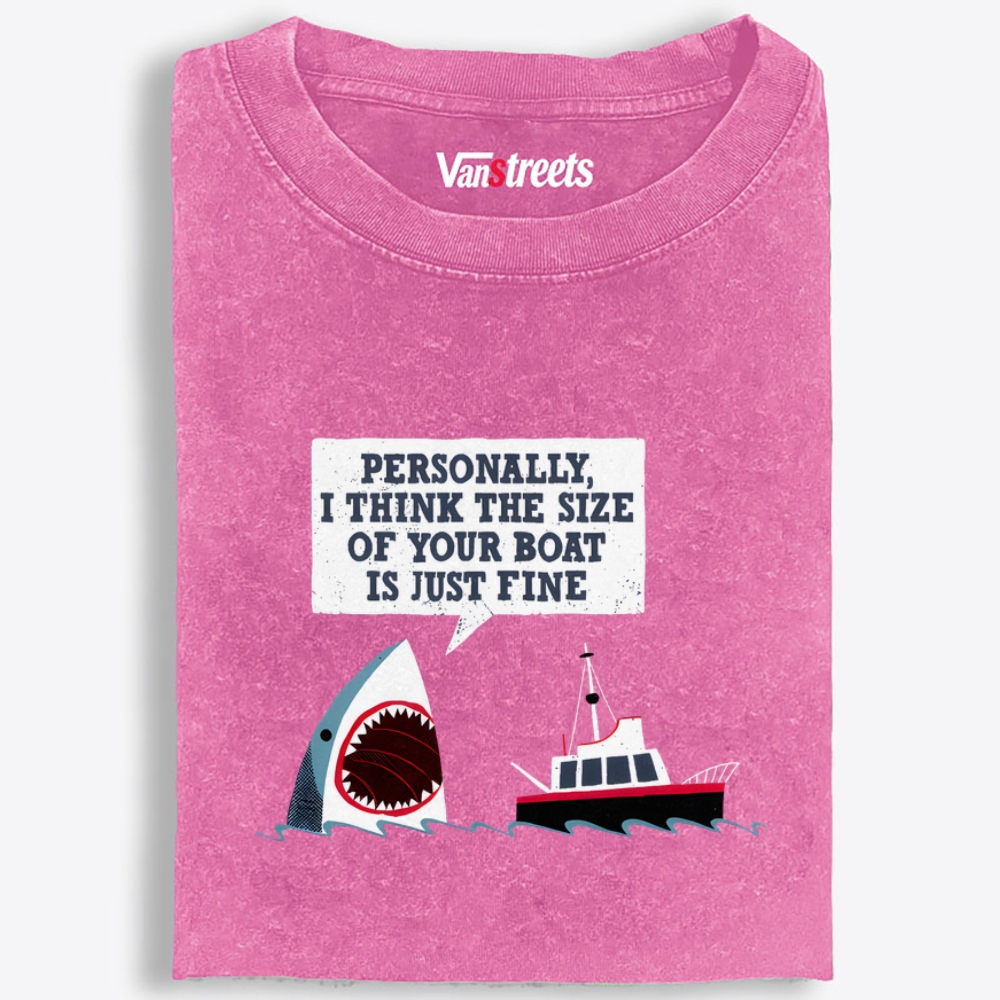 Shark "Personally, I Think the Size of Your Boat Is Just Fine" Retro Washed T-Shirt | 100% Cotton | Streetwear Essential