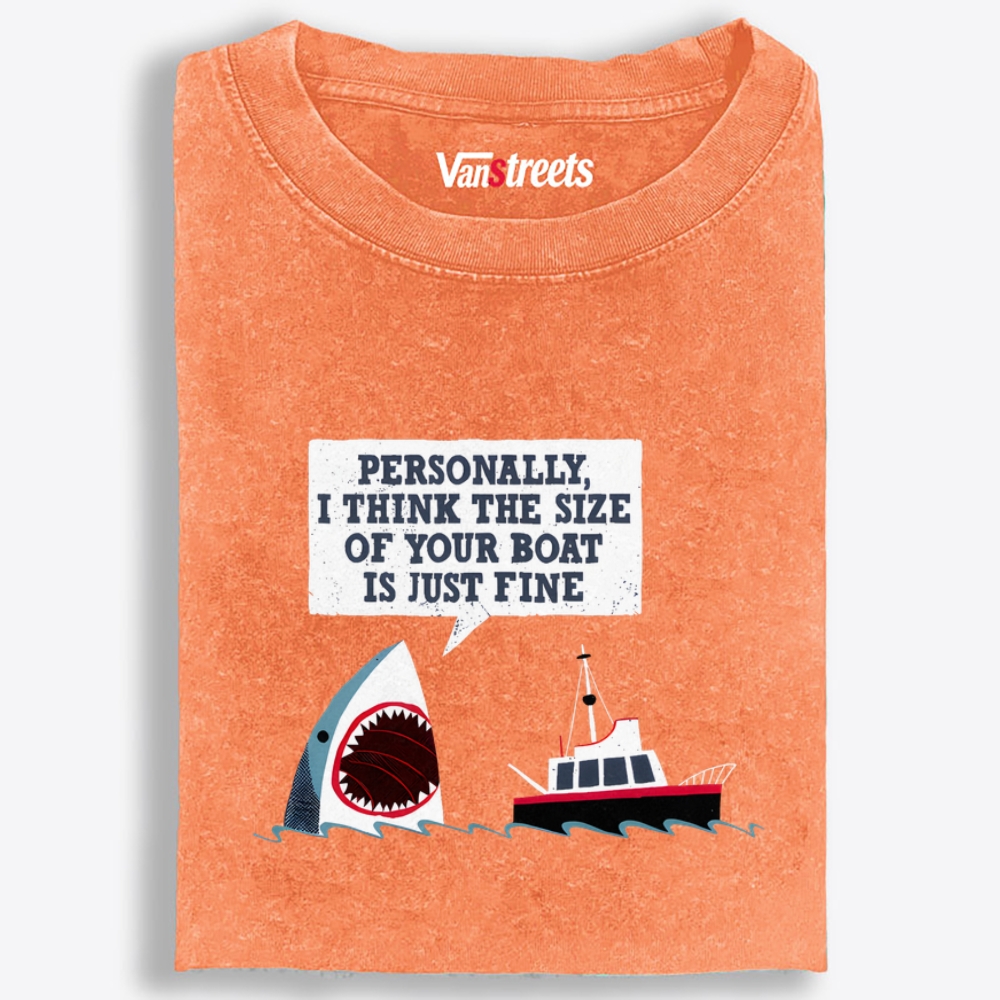 Shark "Personally, I Think the Size of Your Boat Is Just Fine" Retro Washed T-Shirt | 100% Cotton | Streetwear Essential