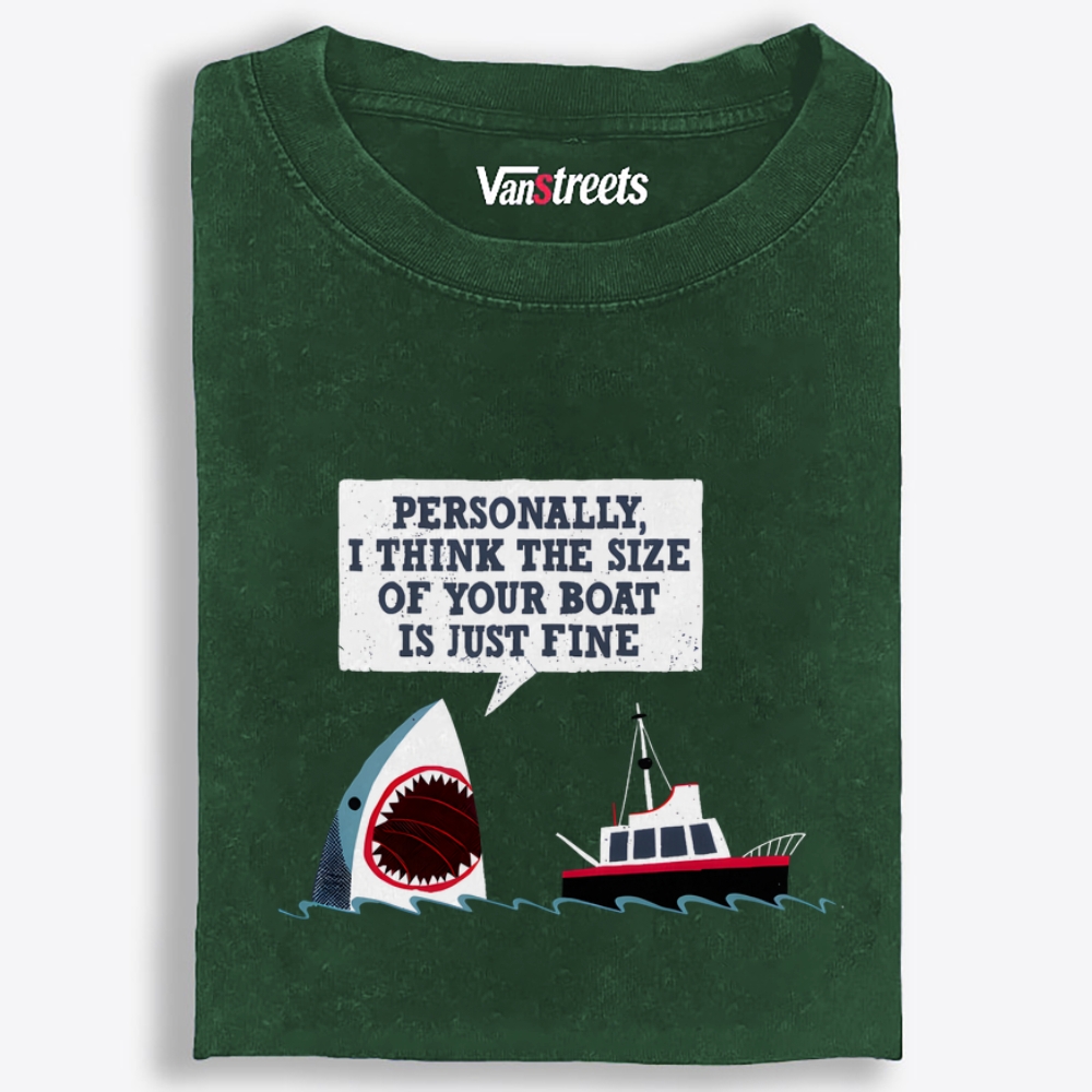 Shark "Personally, I Think the Size of Your Boat Is Just Fine" Retro Washed T-Shirt | 100% Cotton | Streetwear Essential