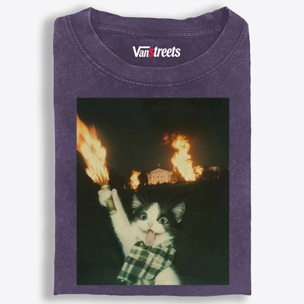 Arson Cat Meme Retro Washed T-Shirt | 100% Cotton | Streetwear Essential