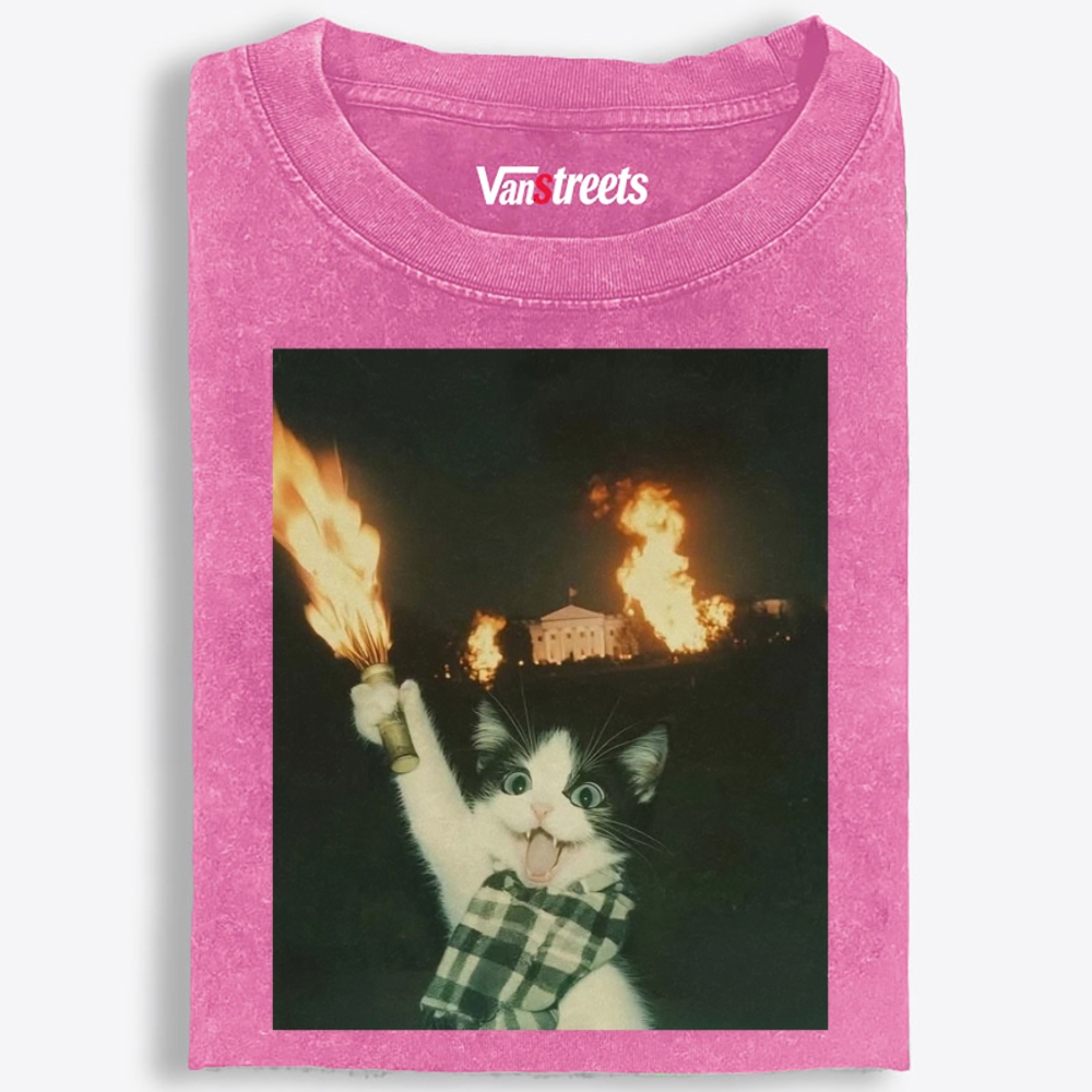 Arson Cat Meme Retro Washed T-Shirt | 100% Cotton | Streetwear Essential