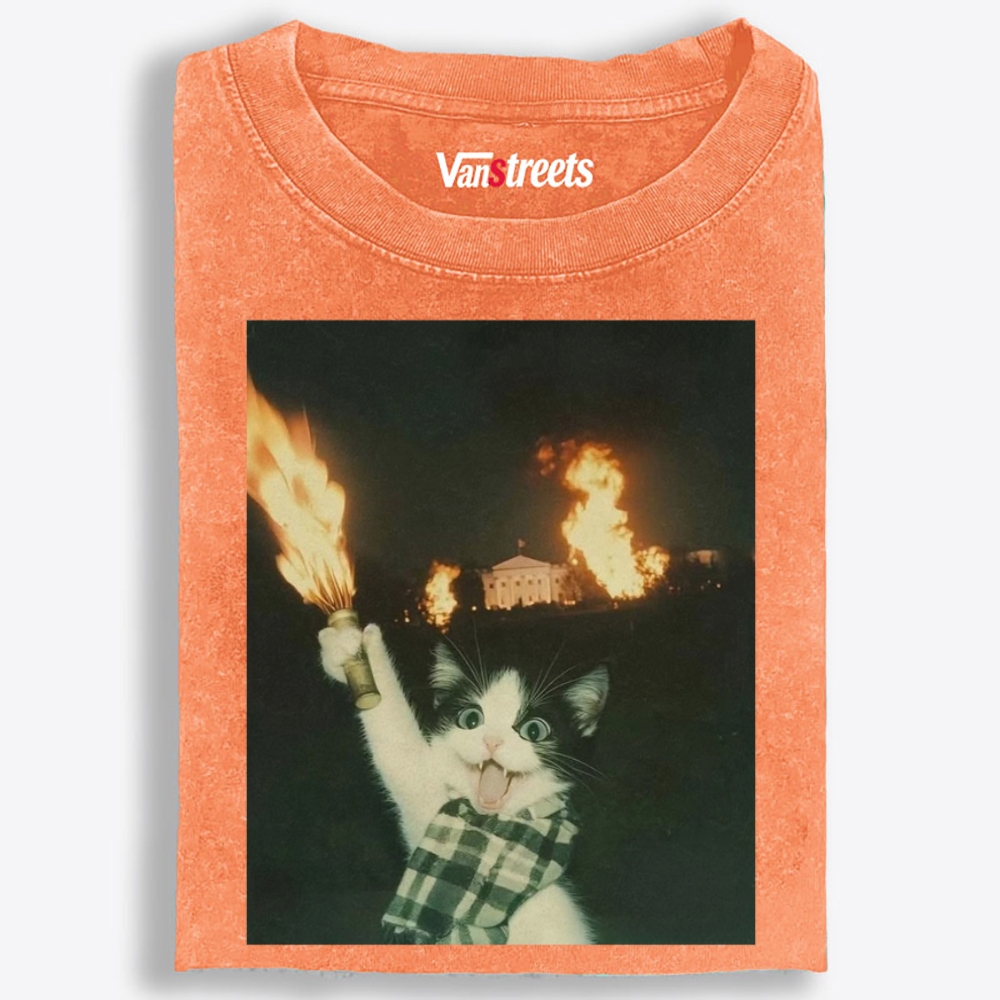 Arson Cat Meme Retro Washed T-Shirt | 100% Cotton | Streetwear Essential