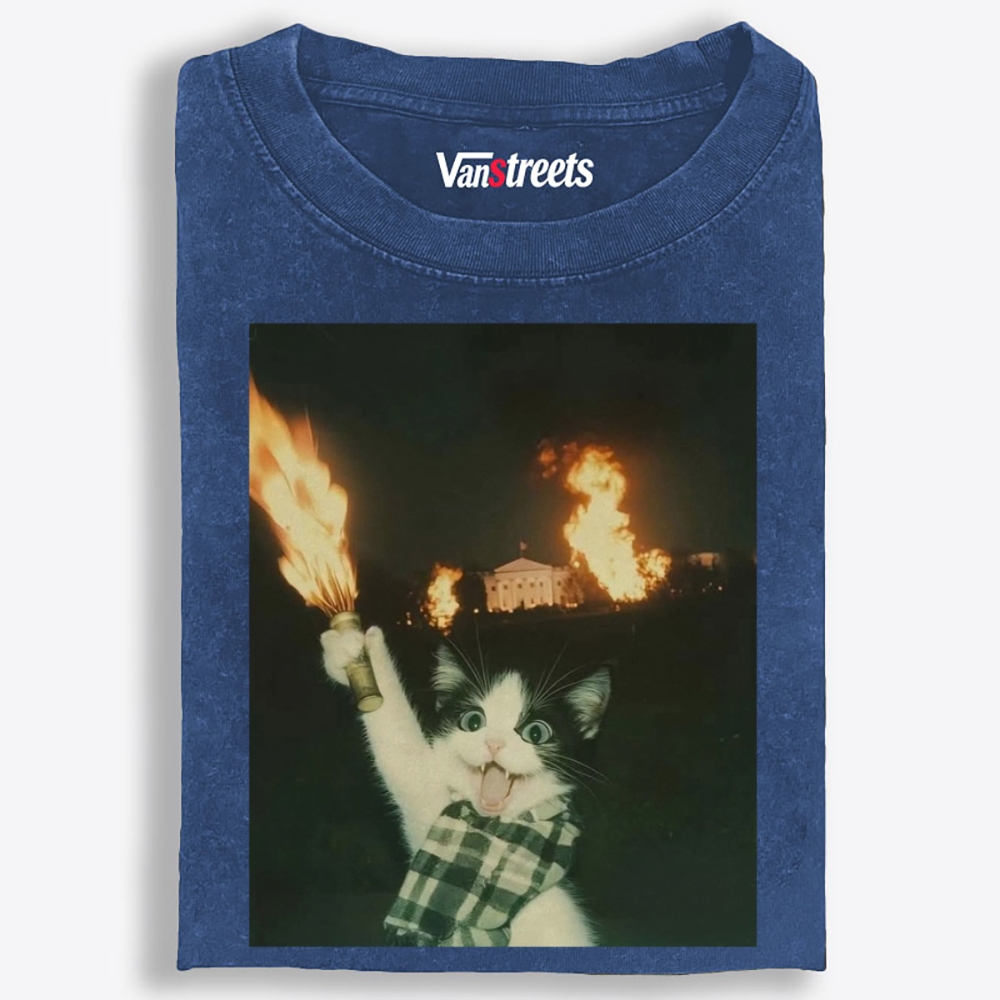 Arson Cat Meme Retro Washed T-Shirt | 100% Cotton | Streetwear Essential
