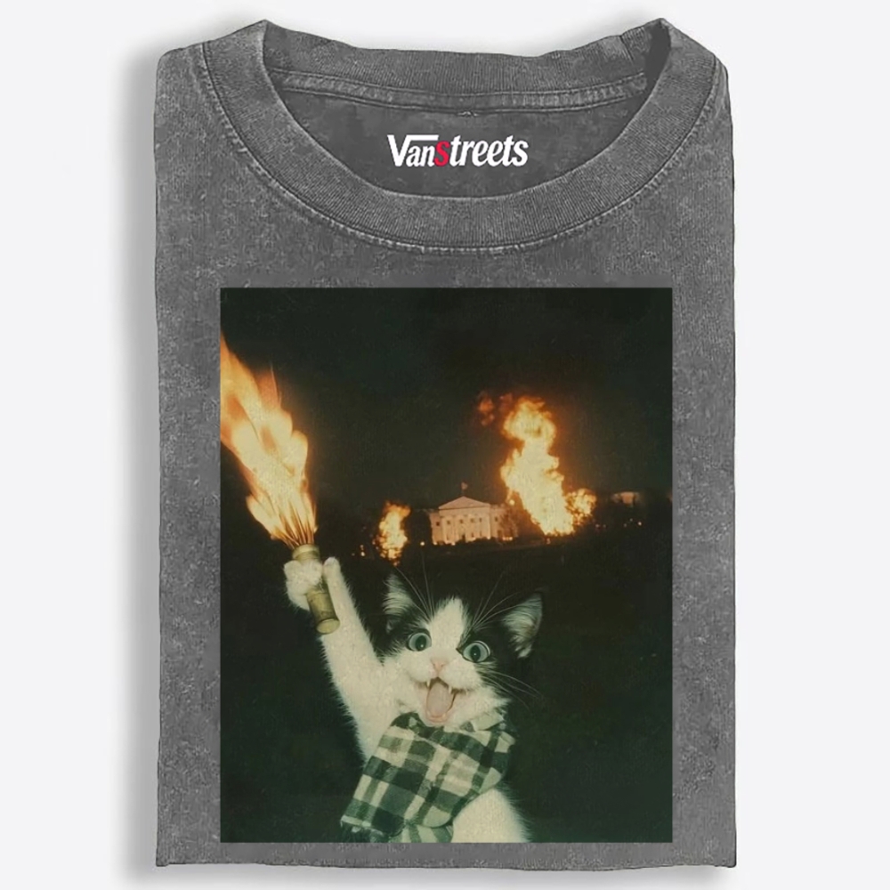 Arson Cat Meme Retro Washed T-Shirt | 100% Cotton | Streetwear Essential
