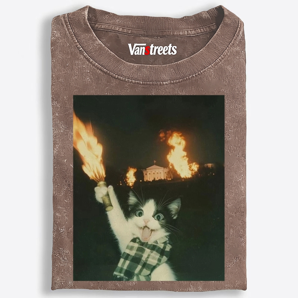 Arson Cat Meme Retro Washed T-Shirt | 100% Cotton | Streetwear Essential