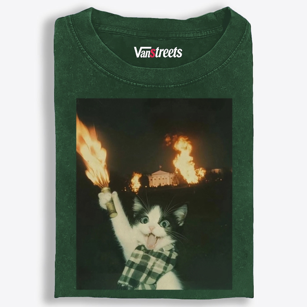 Arson Cat Meme Retro Washed T-Shirt | 100% Cotton | Streetwear Essential