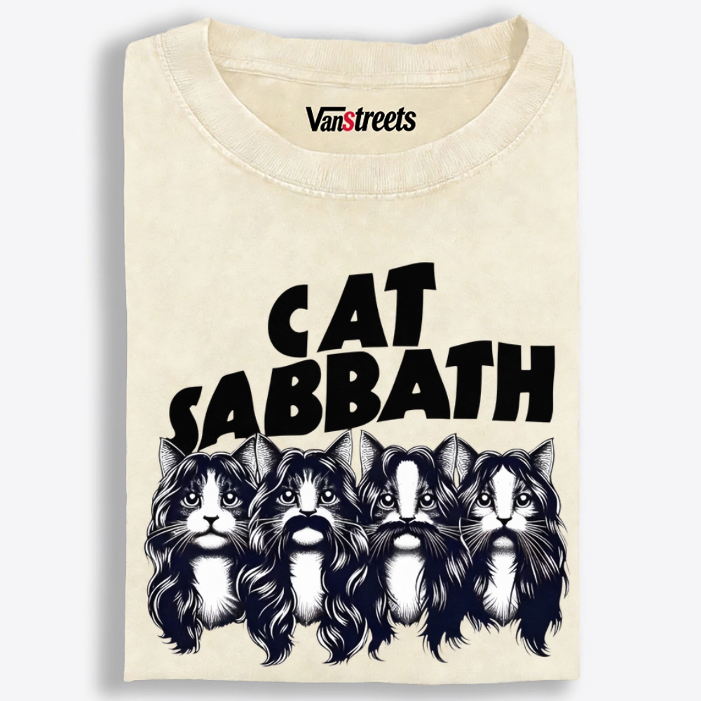 Cat Sabbath (Band Portrait) Retro Washed T-Shirt | 100% Cotton | Streetwear Essential