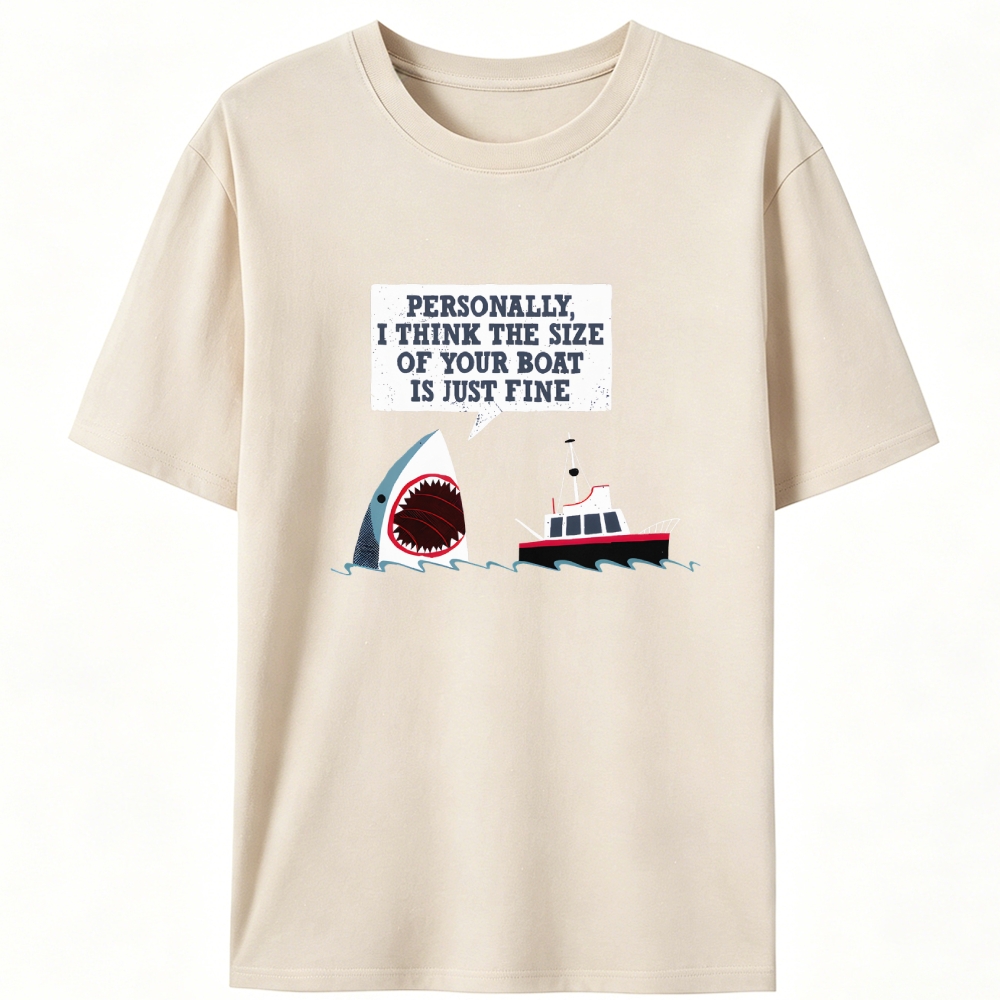 Shark "Personally, I Think the Size of Your Boat Is Just Fine" Retro Designed for Women - Slim Fit Cotton Tee