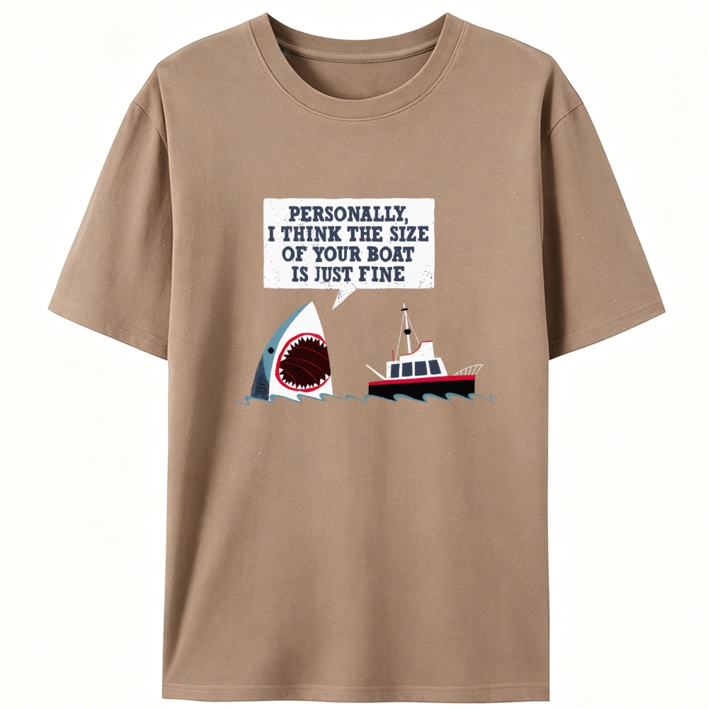 Shark "Personally, I Think the Size of Your Boat Is Just Fine" Retro Designed for Women - Slim Fit Cotton Tee