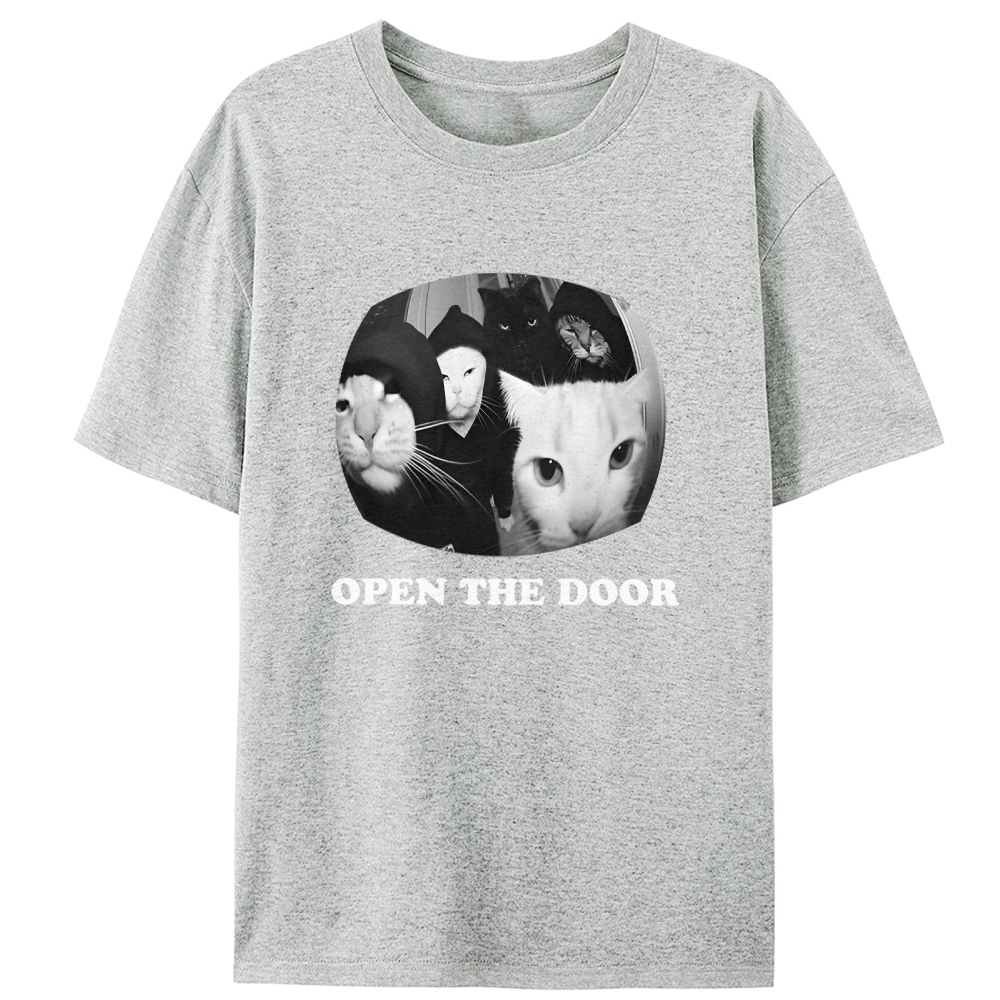 Open The Door Cat Meme Retro Designed for Women - Slim Fit Cotton Tee