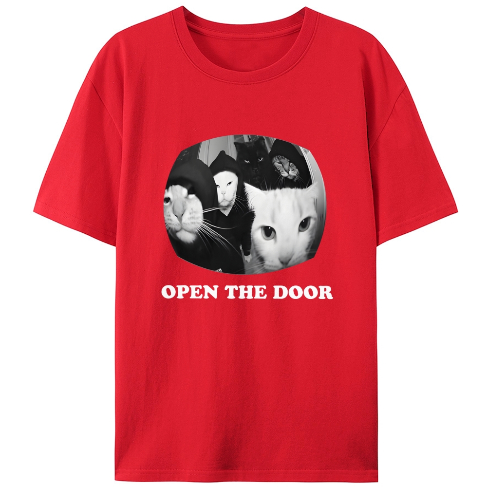 Open The Door Cat Meme Retro Designed for Women - Slim Fit Cotton Tee