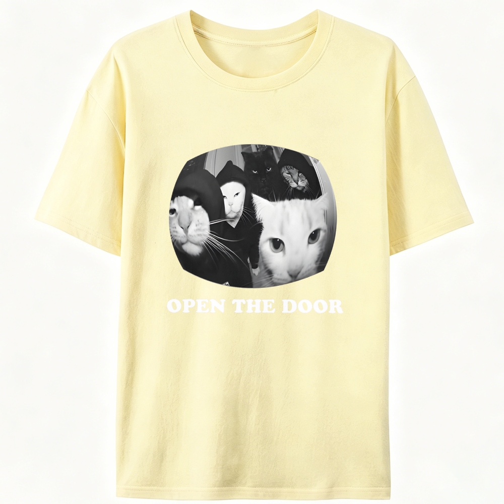 Open The Door Cat Meme Retro Designed for Women - Slim Fit Cotton Tee
