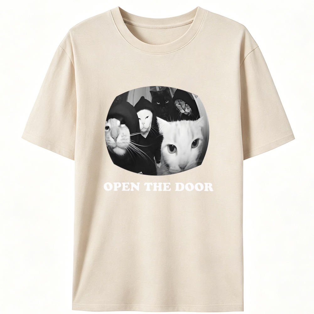 Open The Door Cat Meme Retro Designed for Women - Slim Fit Cotton Tee