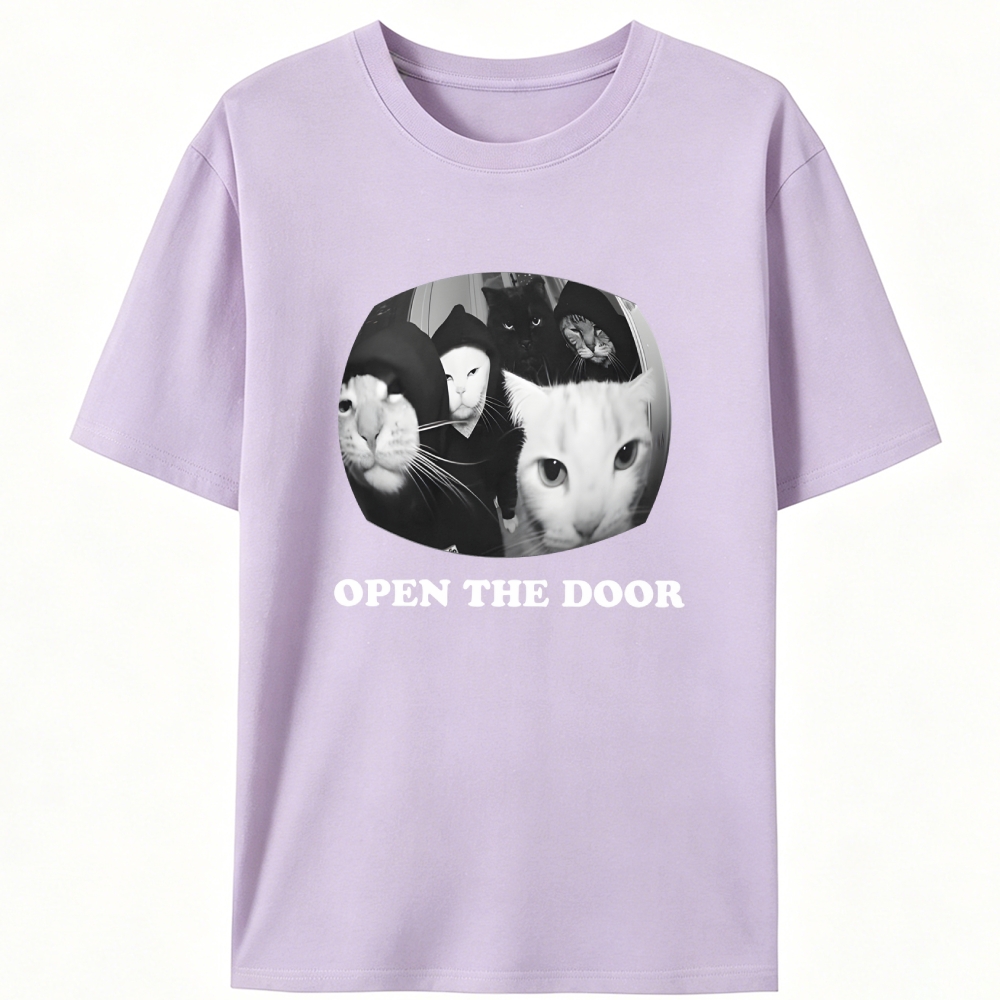 Open The Door Cat Meme Retro Designed for Women - Slim Fit Cotton Tee