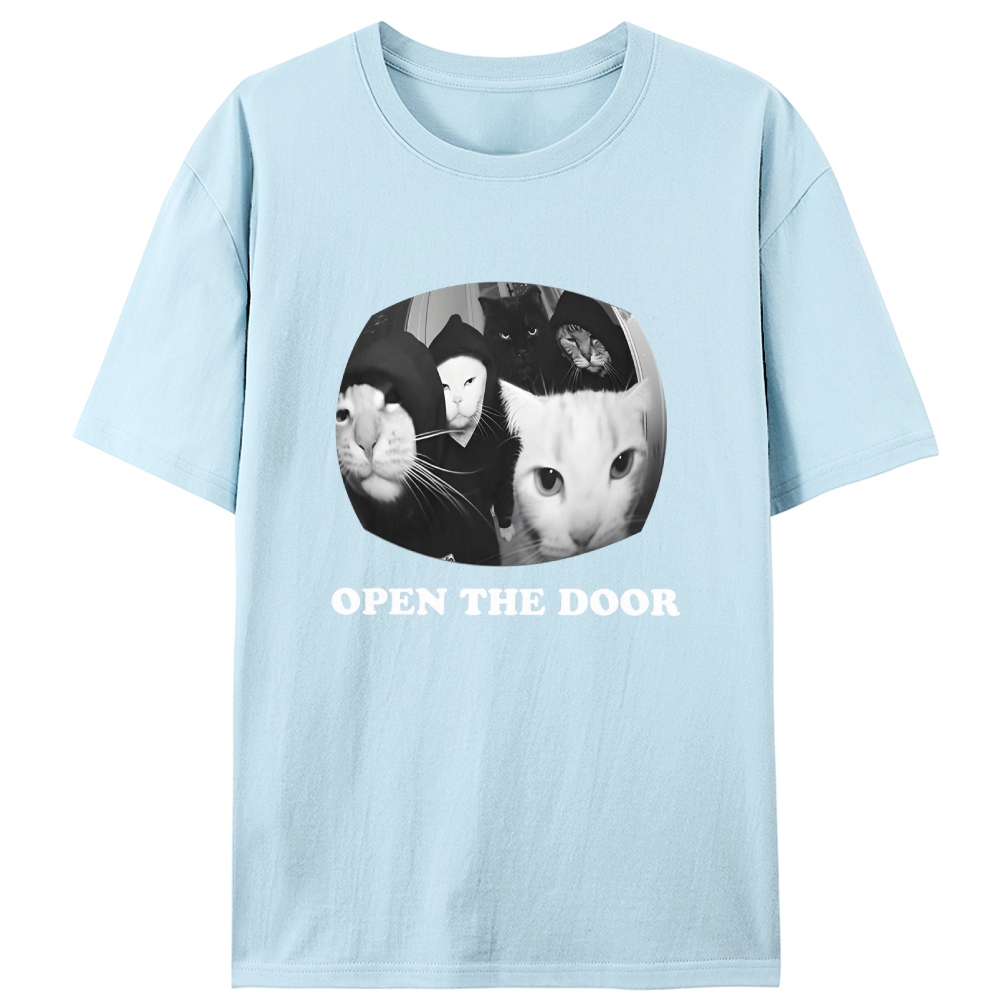 Open The Door Cat Meme Retro Designed for Women - Slim Fit Cotton Tee