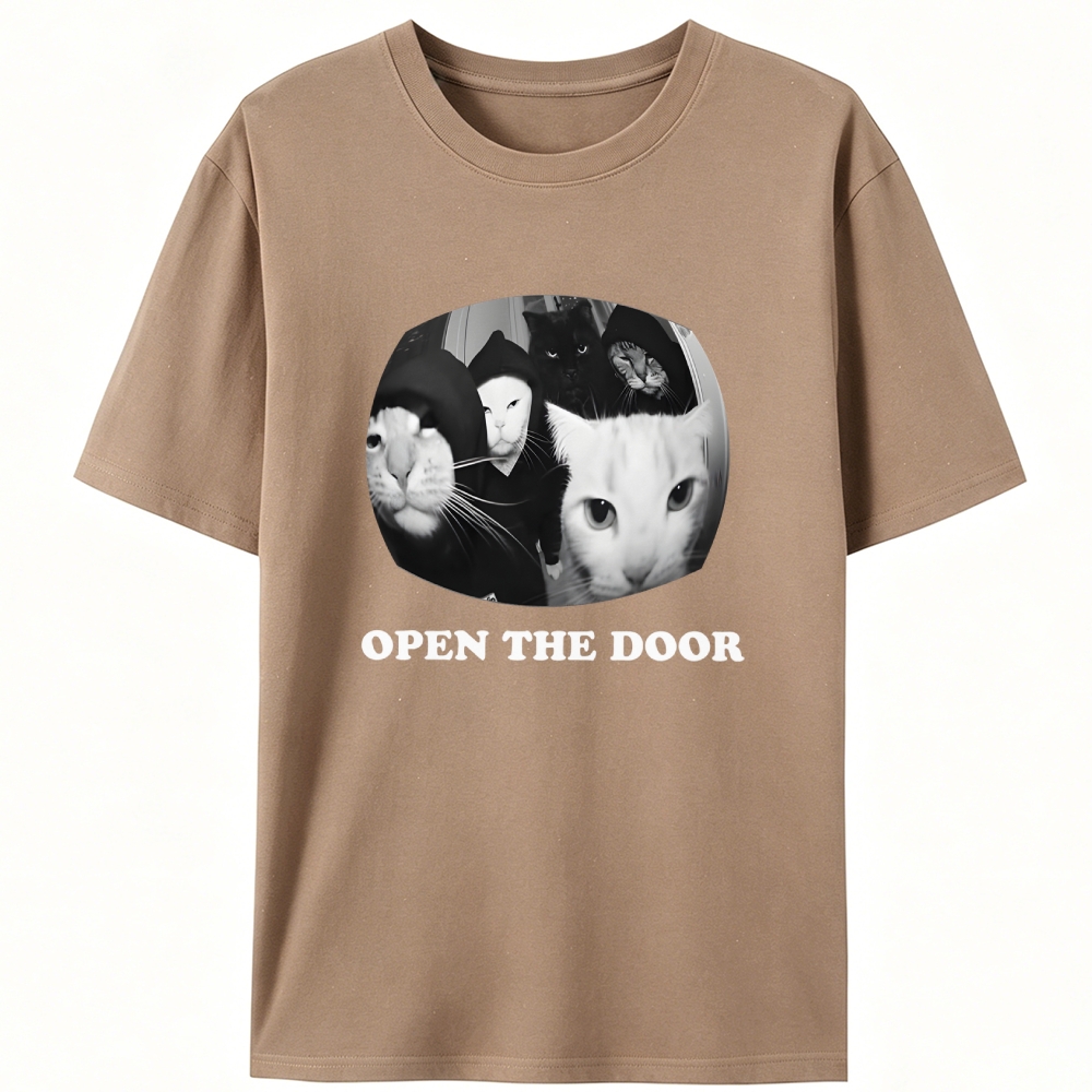 Open The Door Cat Meme Retro Designed for Women - Slim Fit Cotton Tee