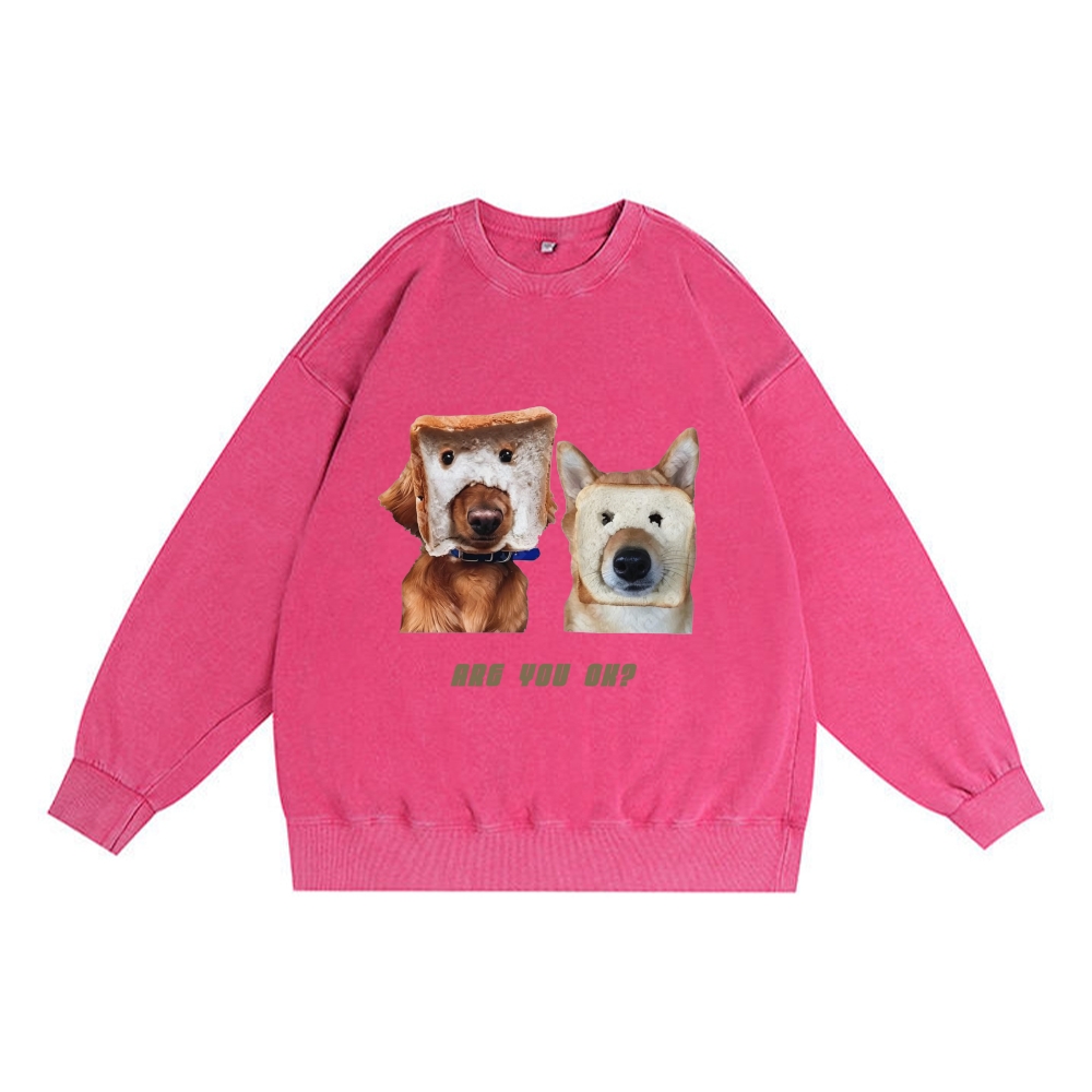 Are You OK? Bread Dogs Vintage Premium Washed Cotton Crewneck Sweatshirt