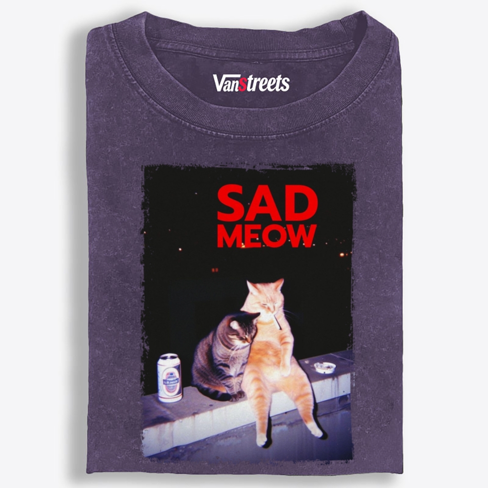 Sad Meow Society Washed T-Shirt | 100% Cotton | Streetwear Essential