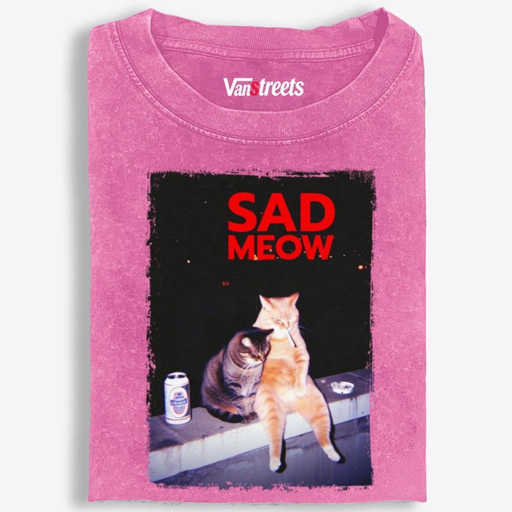 Sad Meow Society Washed T-Shirt | 100% Cotton | Streetwear Essential