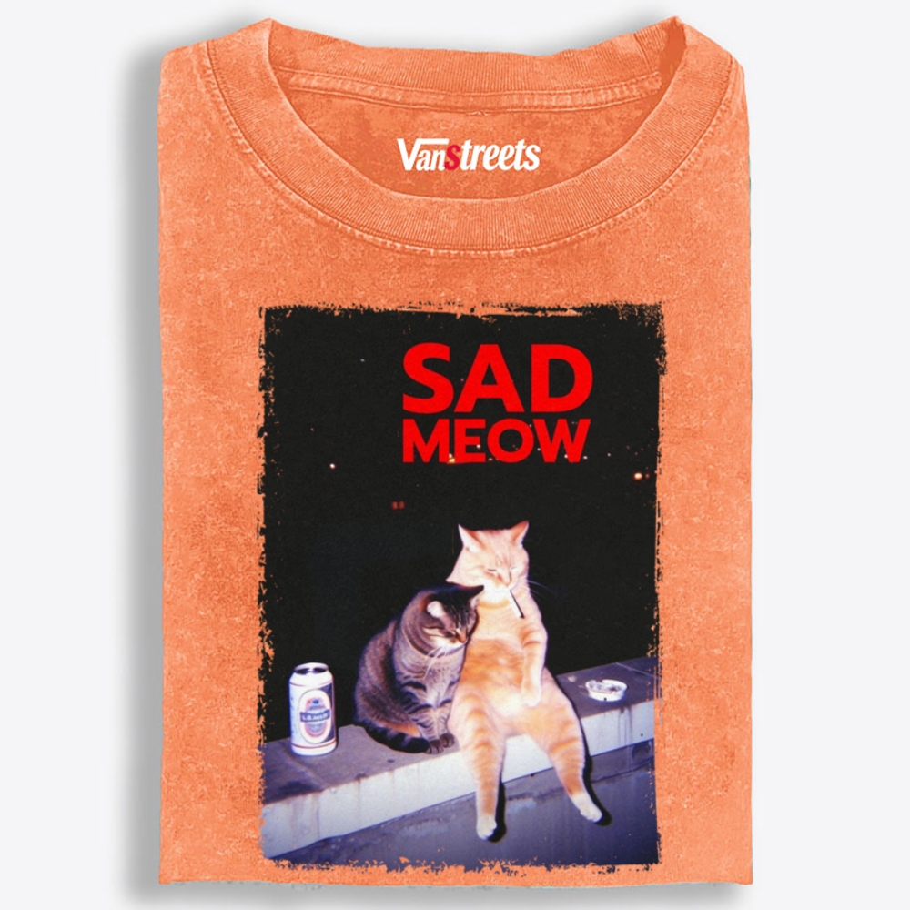 Sad Meow Society Washed T-Shirt | 100% Cotton | Streetwear Essential
