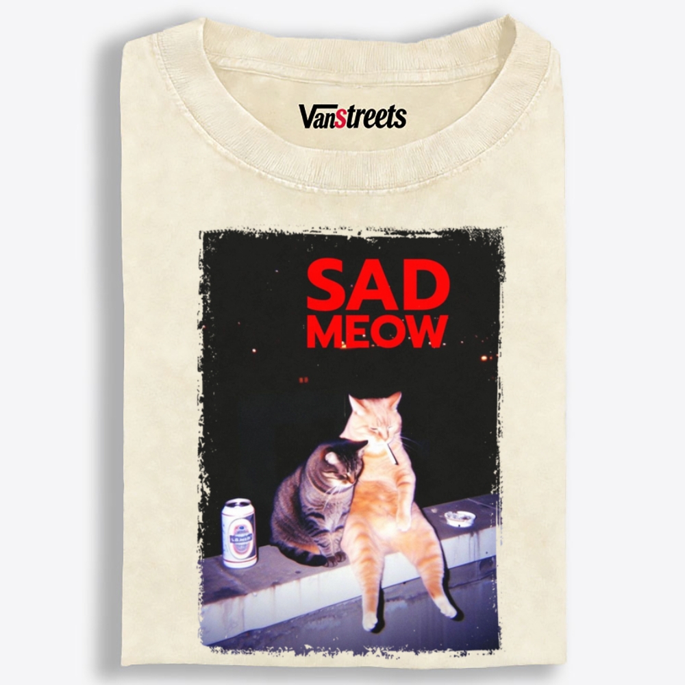 Sad Meow Society Washed T-Shirt | 100% Cotton | Streetwear Essential