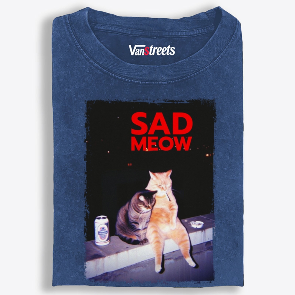 Sad Meow Society Washed T-Shirt | 100% Cotton | Streetwear Essential