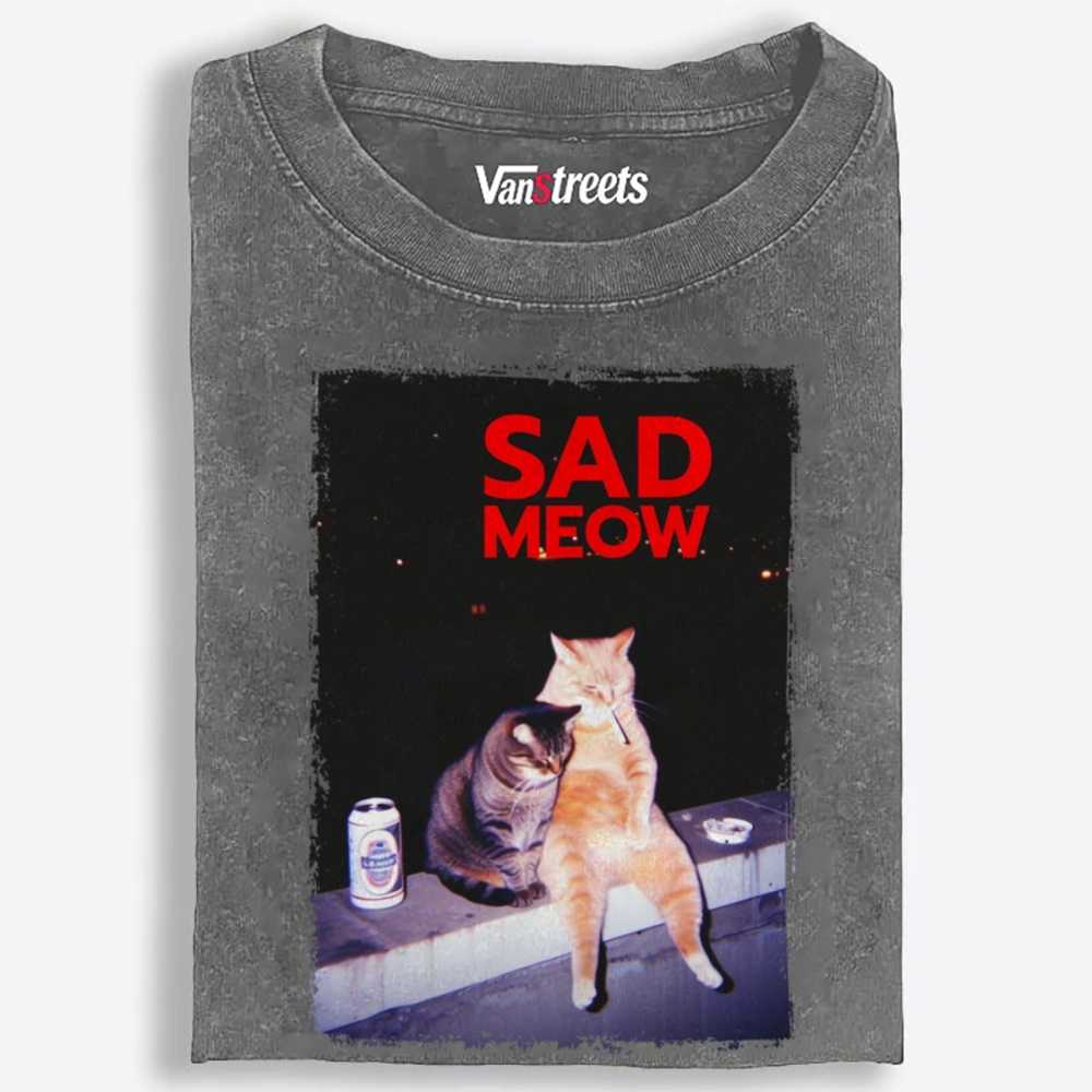 Sad Meow Society Washed T-Shirt | 100% Cotton | Streetwear Essential