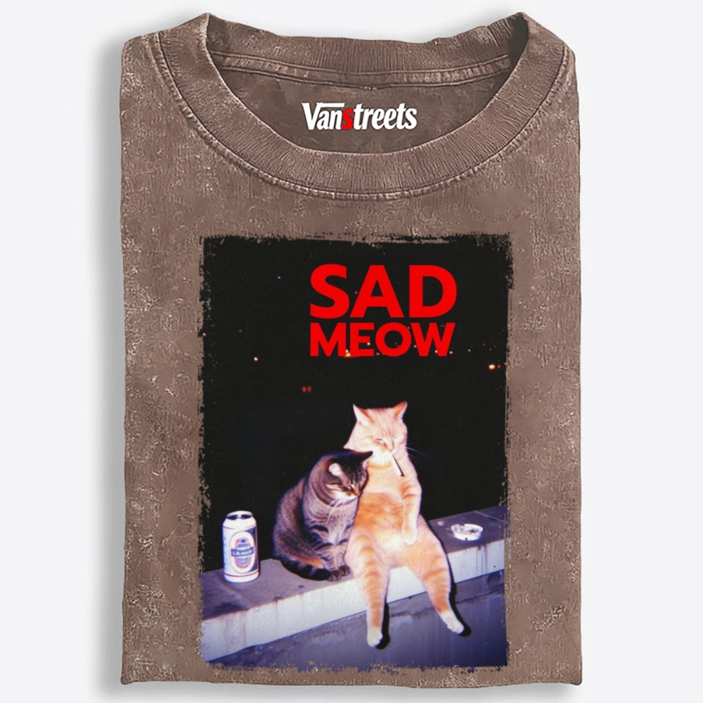 Sad Meow Society Washed T-Shirt | 100% Cotton | Streetwear Essential