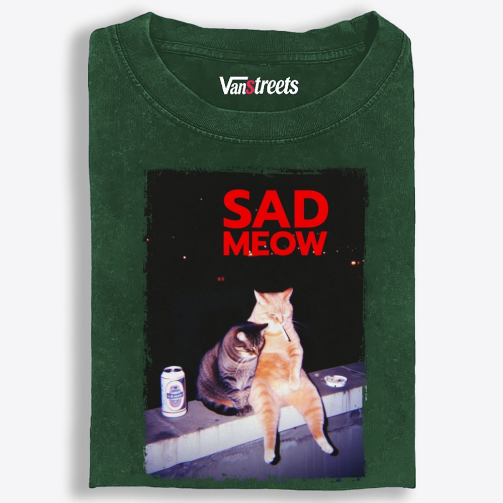 Sad Meow Society Washed T-Shirt | 100% Cotton | Streetwear Essential