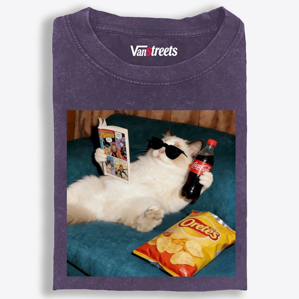 Chill Ragdoll Cat Comic & Coke Washed T-Shirt | 100% Cotton | Streetwear Essential