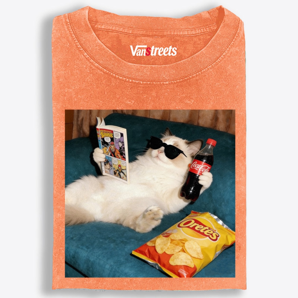 Chill Ragdoll Cat Comic & Coke Washed T-Shirt | 100% Cotton | Streetwear Essential