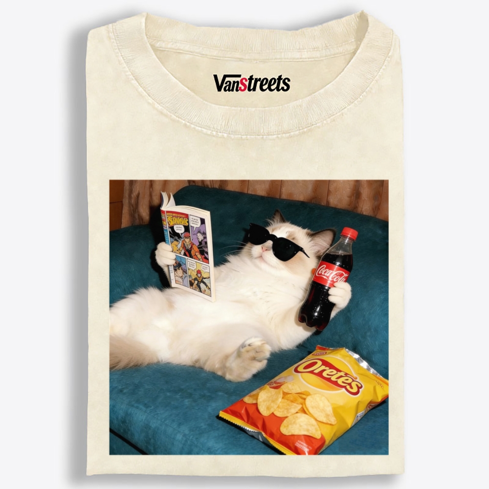 Chill Ragdoll Cat Comic & Coke Washed T-Shirt | 100% Cotton | Streetwear Essential