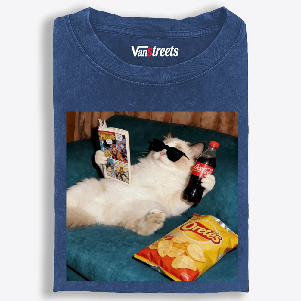 Chill Ragdoll Cat Comic & Coke Washed T-Shirt | 100% Cotton | Streetwear Essential