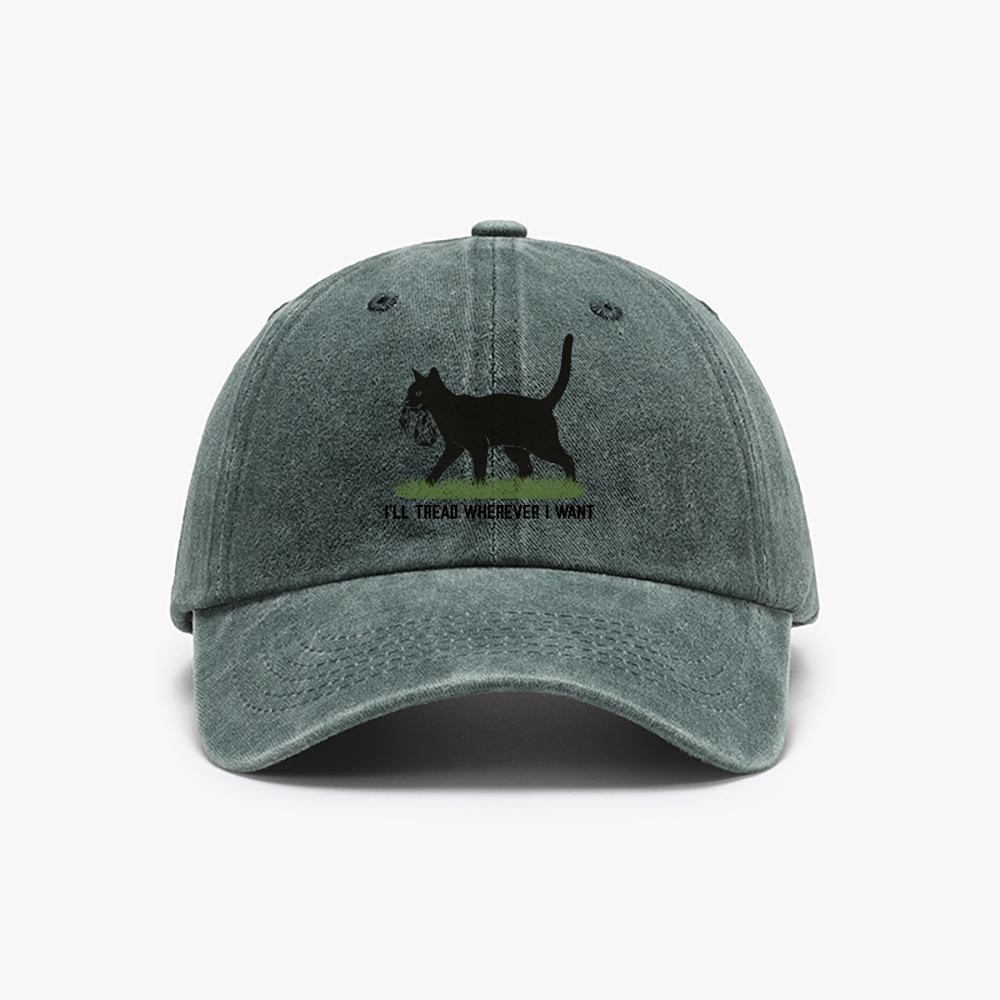 Black Cat vs Snake "I'll Tread Wherever I Want" Retro Washed Baseball Cap