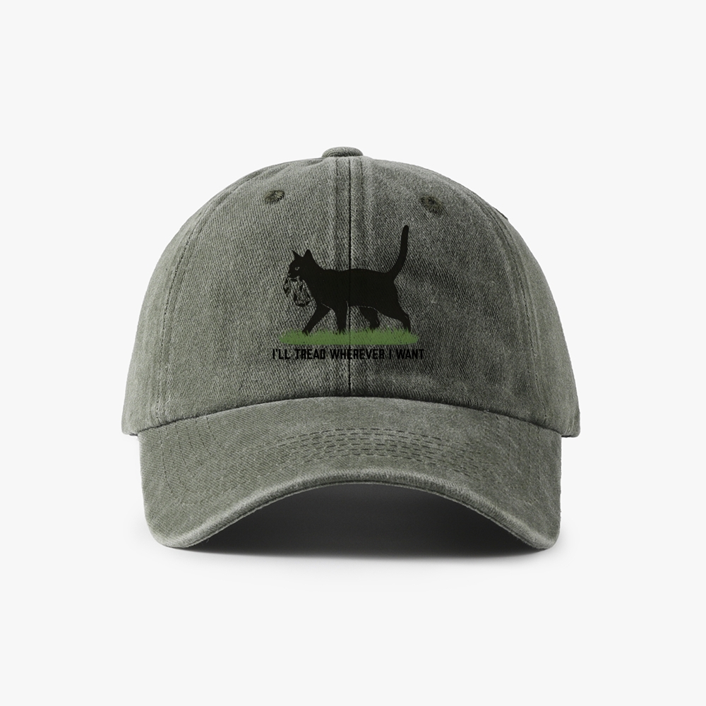 Black Cat vs Snake "I'll Tread Wherever I Want" Retro Washed Baseball Cap