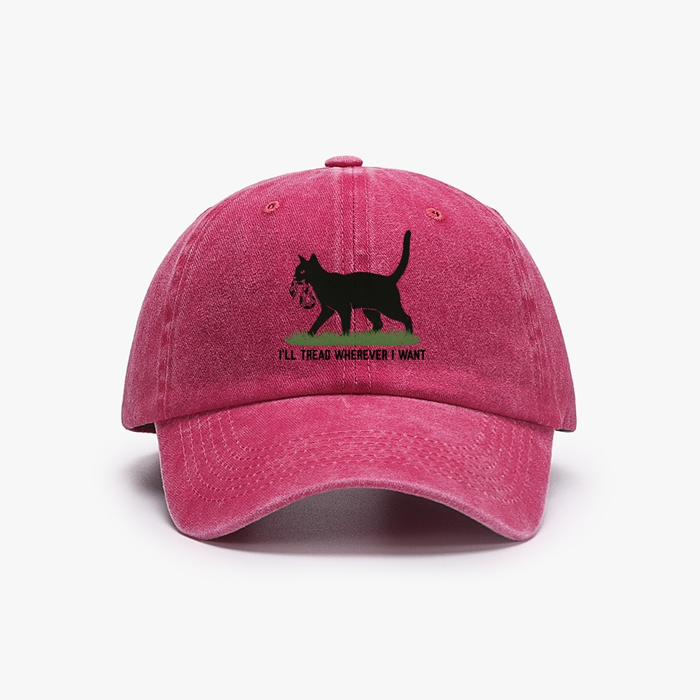 Black Cat vs Snake "I'll Tread Wherever I Want" Retro Washed Baseball Cap