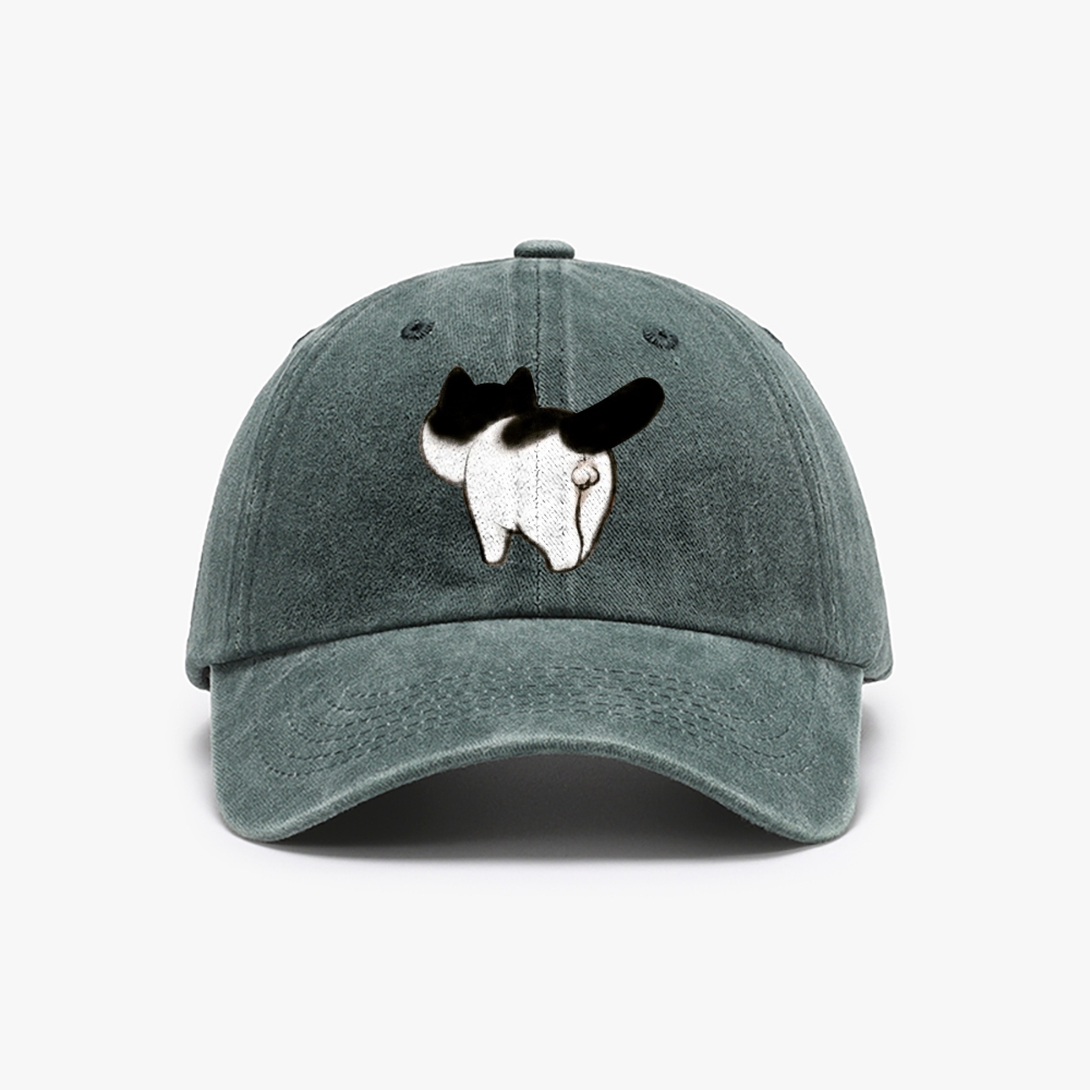 Cow Cat Butt Retro Washed Baseball Cap