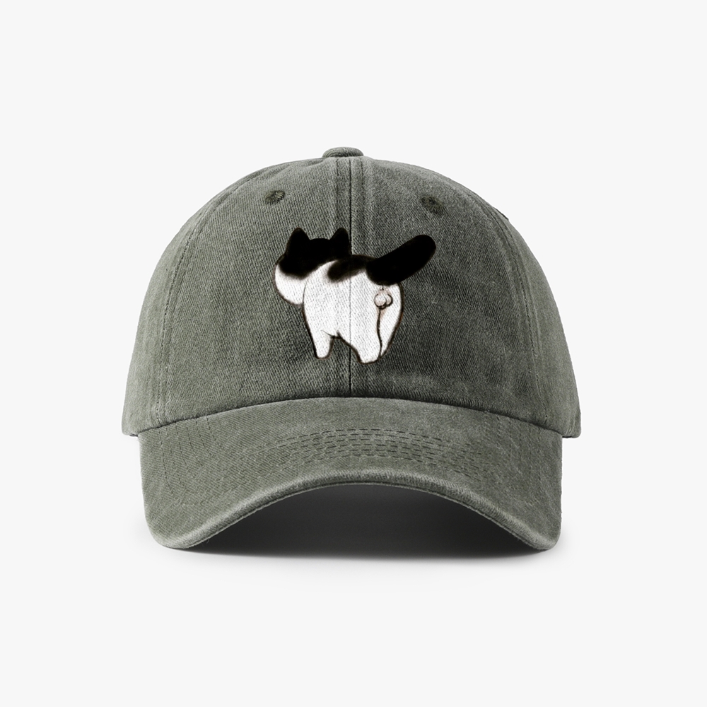 Cow Cat Butt Retro Washed Baseball Cap